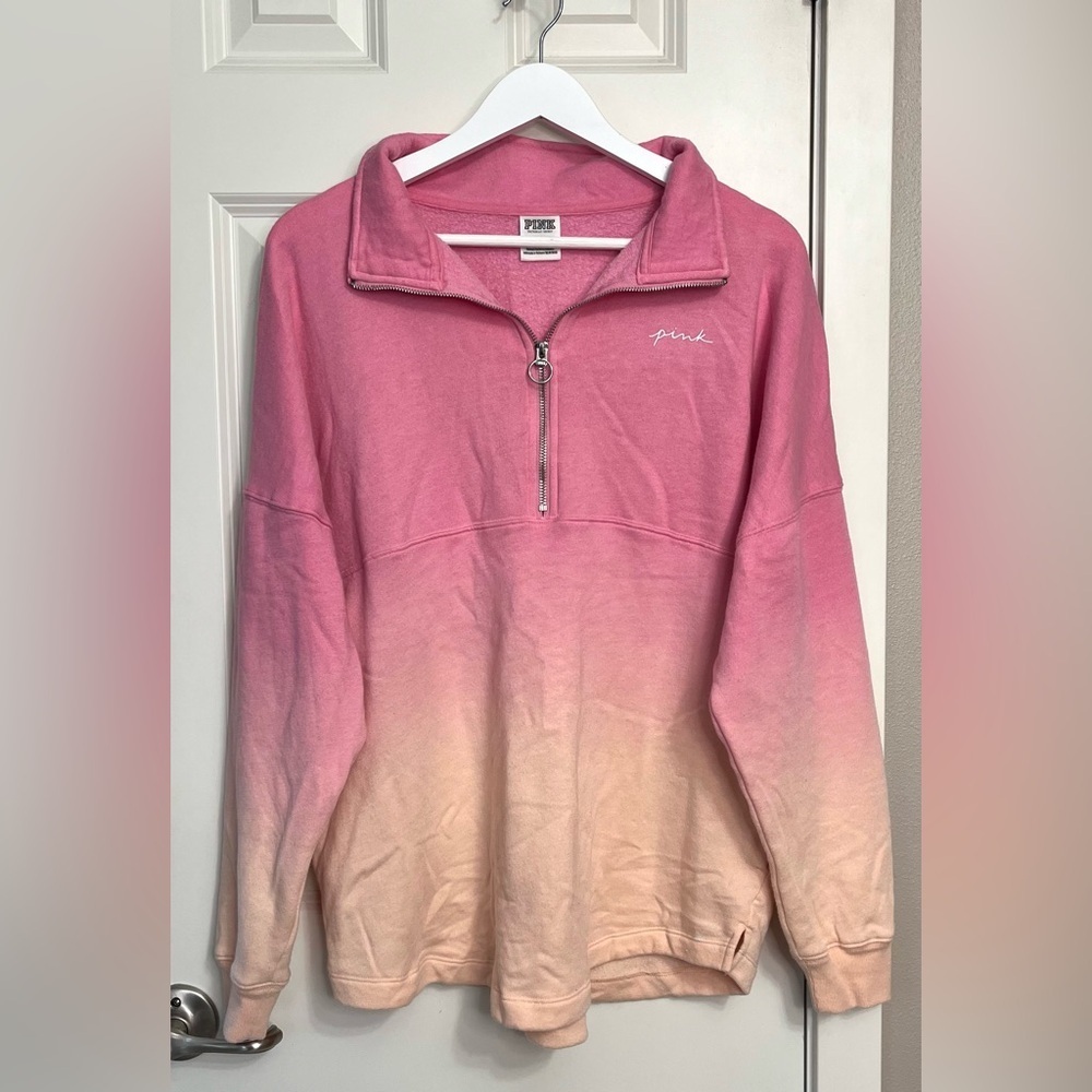Victoria's Secret PINK Ombre Dip Dye Varsity Half-Zip Pullover Sweatshirt